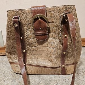 Brahmin Two-tone Jacana Collection Melbourne Croc embossed leather handb…